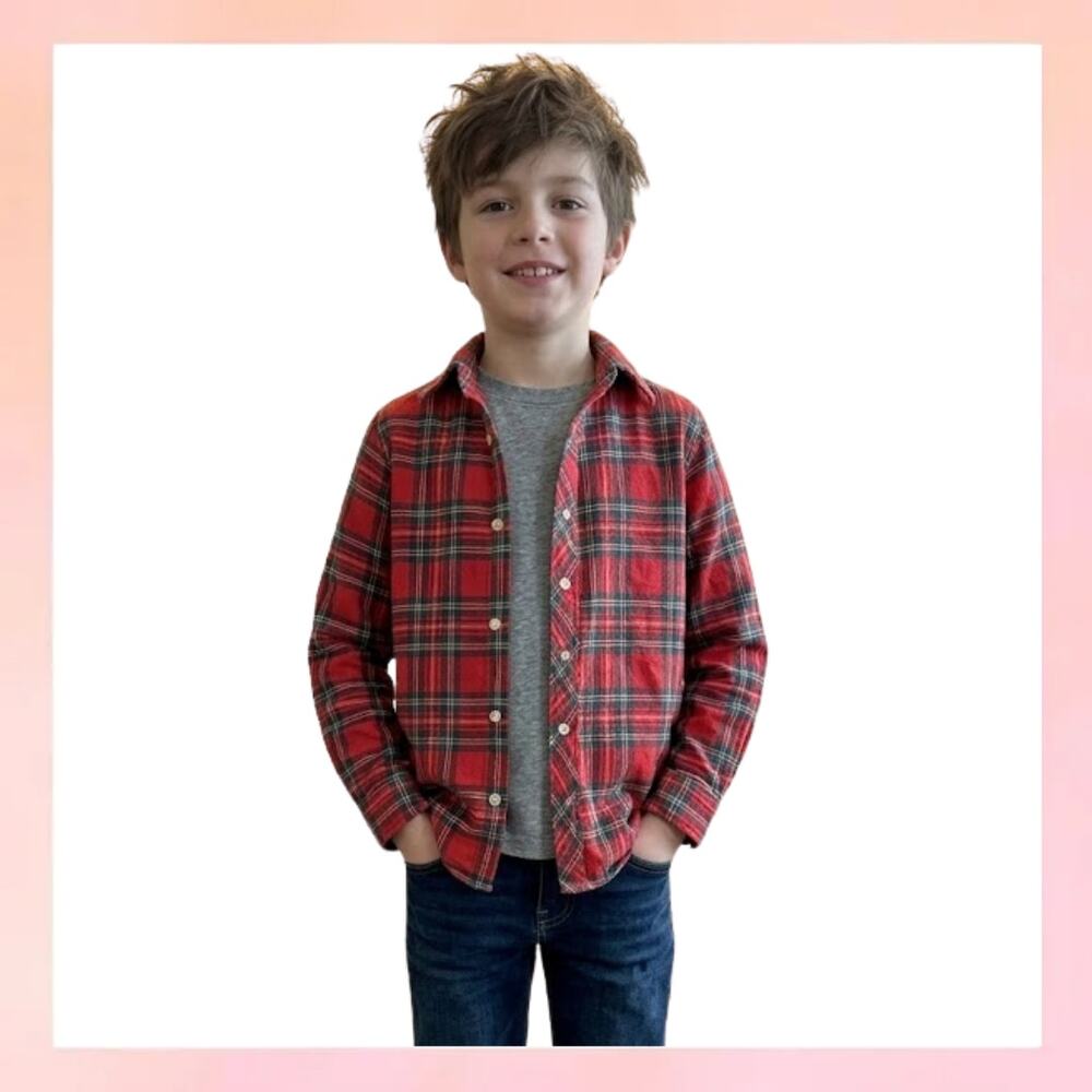 L.L. Bean Boys Red Plaid Flannel Button Down Shirt - Size S